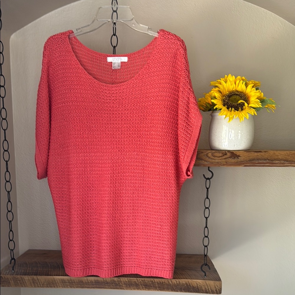 Lascana Short Sleeve Knit Sweater, Coral, size L